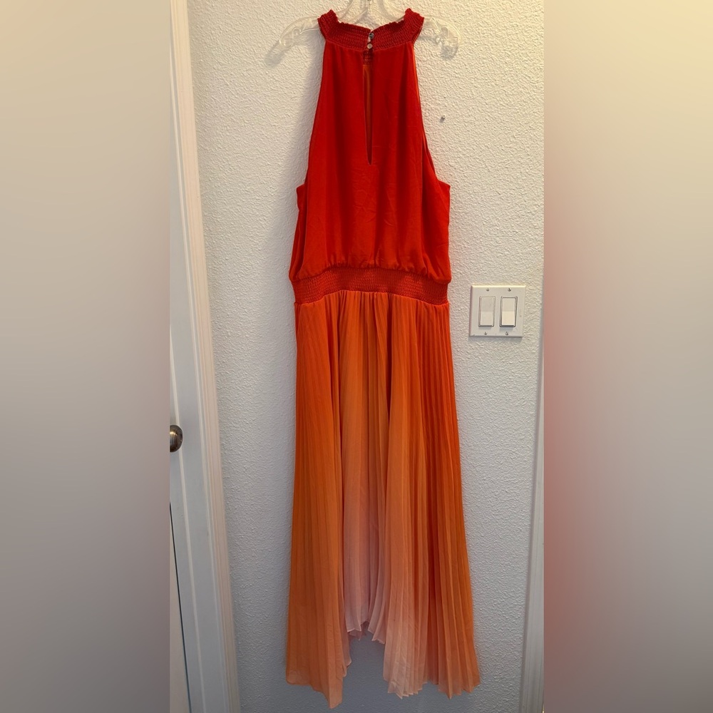 White House Black Market Red to Peach Ombre Halter High-Low Dress - Picture 4 of 9
